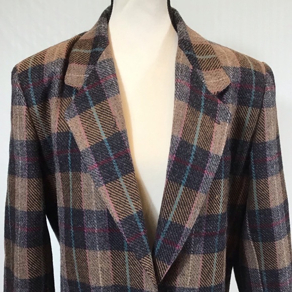Vintage Harve Benard Womens Plaid Wool Blazer Size 10 Oversized 2 Button Jacket - Picture 11 of 16